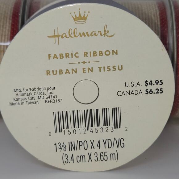 Hallmark Fabric Ribbon Beige Red 12 Rolls 1-3/8" x 4 Yards Each Sealed Bows - Picture 15 of 16